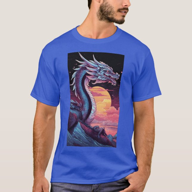 T-shirt un dragon d'argent sur un arrière - plan noir avec (Devant)