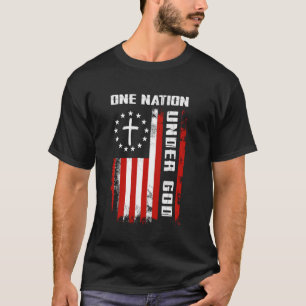T-shirt Un drapeau américain croix d'une nation sous Dieu