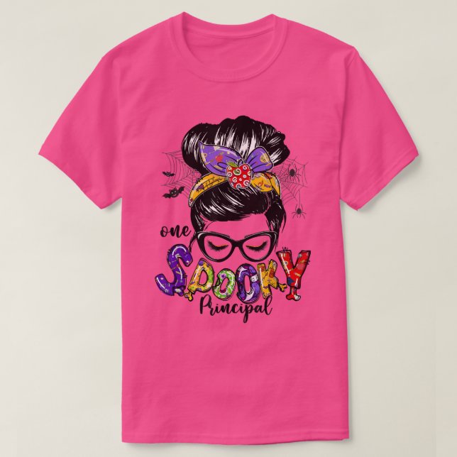 T-shirt Un Éffrayant principal Messy Bun Happy Halloween G (Design devant)