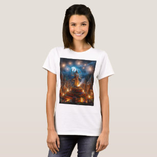 T-shirt un feu d'artifice avec une statue de divinité