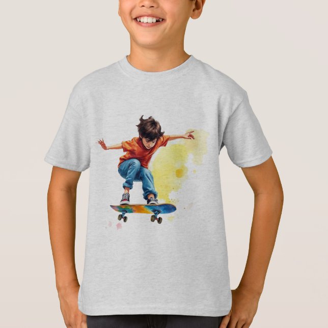 T-shirt Un garçon sur un Skateboard Sport Fun (Devant)