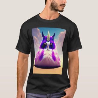 T-shirt Un gros chat dodu et duveteux violet portant un H