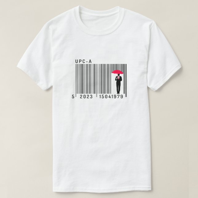 T-shirt Un homme élégant tenant un code barre parapluie (Design devant)