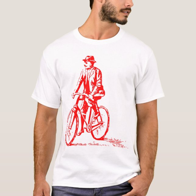 T-shirt Un homme en vélo - Rouge (Devant)