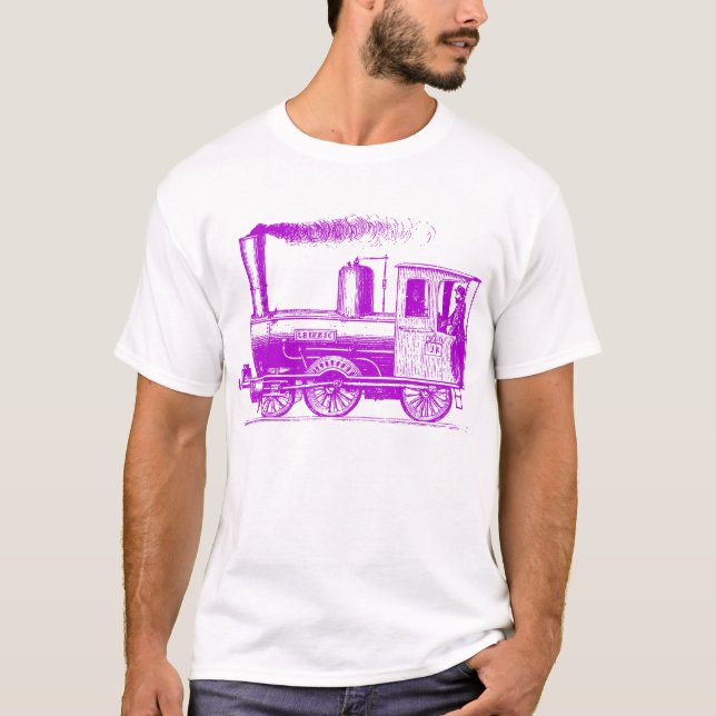 T-shirt Un homme et son train - Violet (Devant)