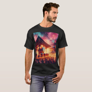 T-shirt un homme se tient devant un feu d'artifice du temp