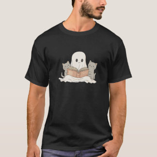 T-shirt Un joli fantôme avec des chats Lire un livre Amour