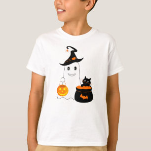 T-shirt Un joli fantôme avec un chat noir célèbre l'hal