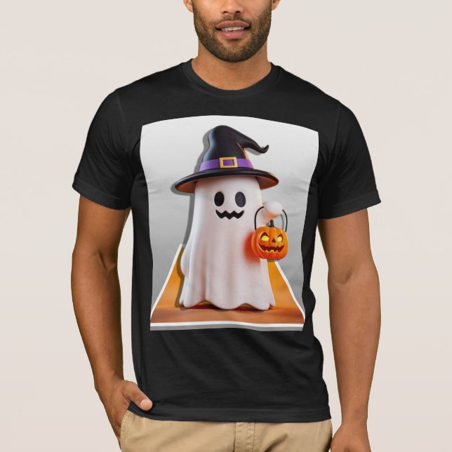 T-shirt Un joli fantôme d'Halloween avec Citrouille (Devant)