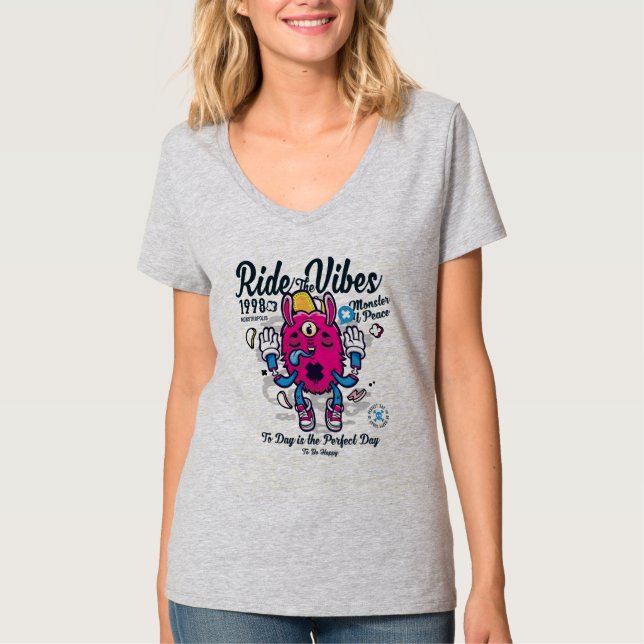 T-shirt Un jour idéal pour être heureux | Monstre drôle en (Devant)