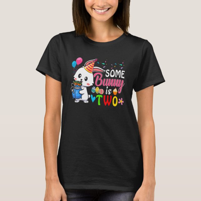 T-shirt Un Lapin Est Deux Mignonnes Lapins 2E Anniversaire (Devant)