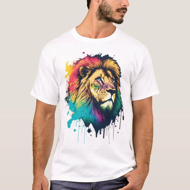 T-shirt Un lion coloré (Devant)