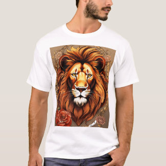 T-shirt Un lion ravage une horologe et un rose en tutorage