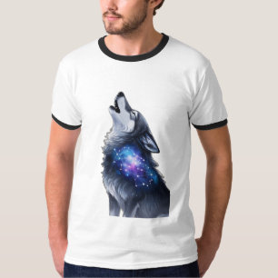 T-shirt Un loup hurle à une galaxie étoilée