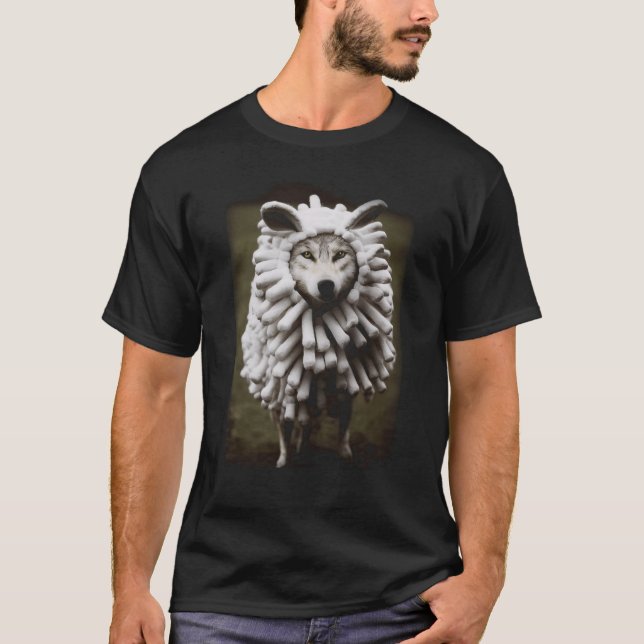 T-shirt Un Loup Portant Un Costume De Mouton Halloween (Devant)