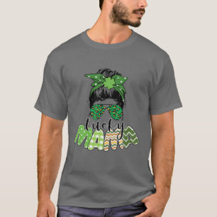 T-shirt Un Lucky Mama St. Patrick's Day, Leopard Messy Bu