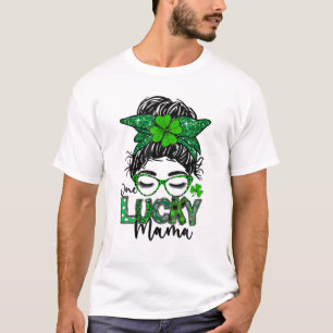 T-shirt Un Lucky Mama St. Patrick's Day Messy Bun Leopard