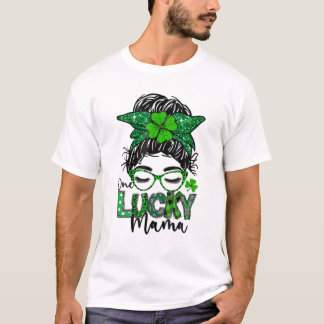 T-shirt Un Lucky Mama St. Patrick's Day Messy Bun Leopard