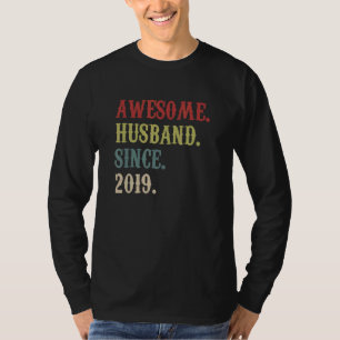 T-shirt Un Mari Awesome Depuis 2019 Retro 3 Anivers Mariag