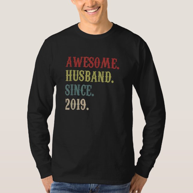 T-shirt Un Mari Awesome Depuis 2019 Retro 3 Anivers Mariag (Devant)