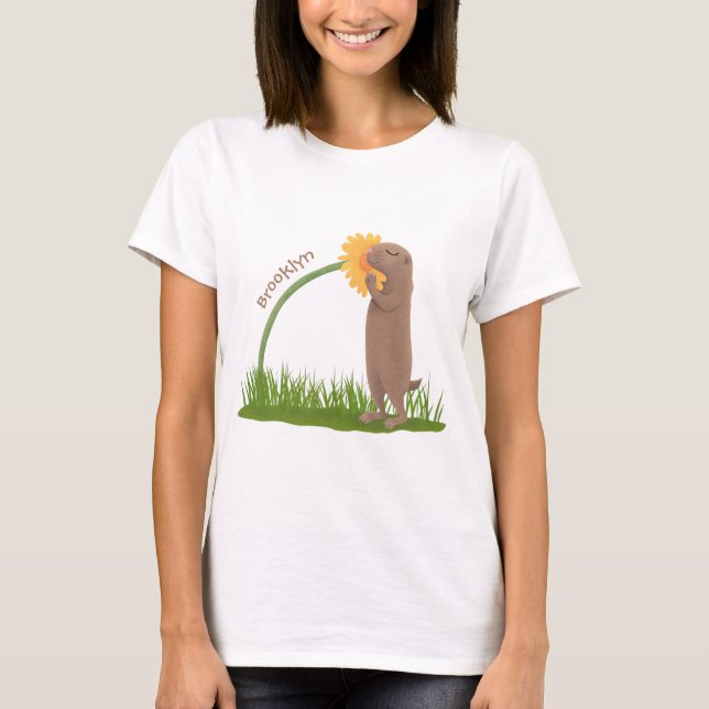 T-shirt Un mignon chien de prairie reniflant la caricature (Devant)