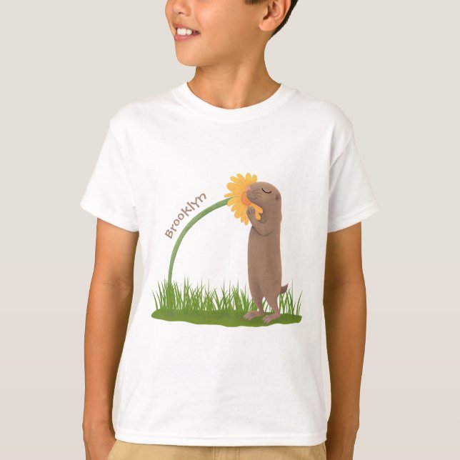 T-shirt Un mignon chien de prairie reniflant la caricature (Devant)