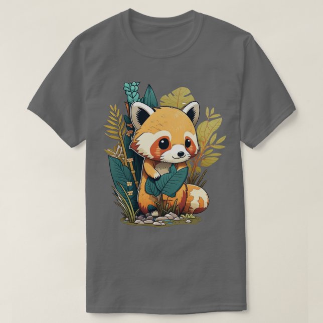 T-shirt Un mignon petit panda rouge dans la forêt (Design devant)
