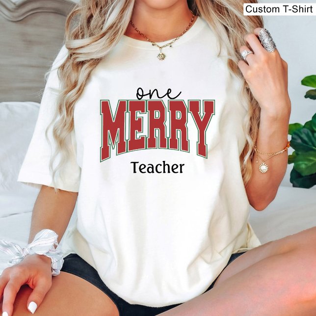 T-shirt Un Noël joyeux Nom élégant blanc pour enseignant  (One Merry Teacher Christmas Name Elegant White T-Shirt)