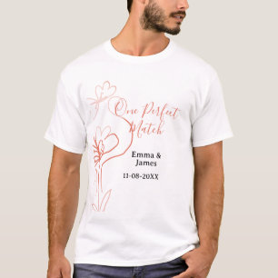 T-shirt Un nom de couple de mariage en terre cuite de matc