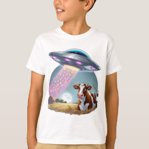T-shirt Un OVNI enlevant une vache, avec le faisceau fait