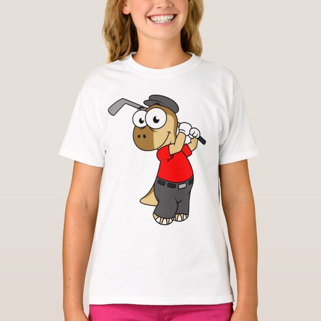 T-shirt Un Pachycéphalosaure Dinosaure Jouer Golf. (Devant)