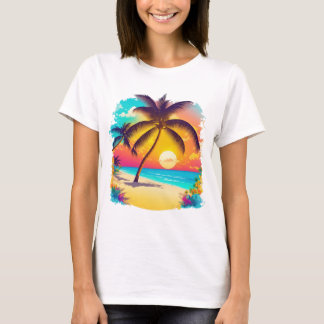 T-shirt Un paradis tropical avec palmiers, plages de sable