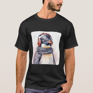 T-shirt Un Pingouin Portant Une Écharpe Et Émiffe Un Froid
