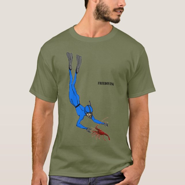 T-shirt Un plongeur libre observant un homard épineux (Devant)