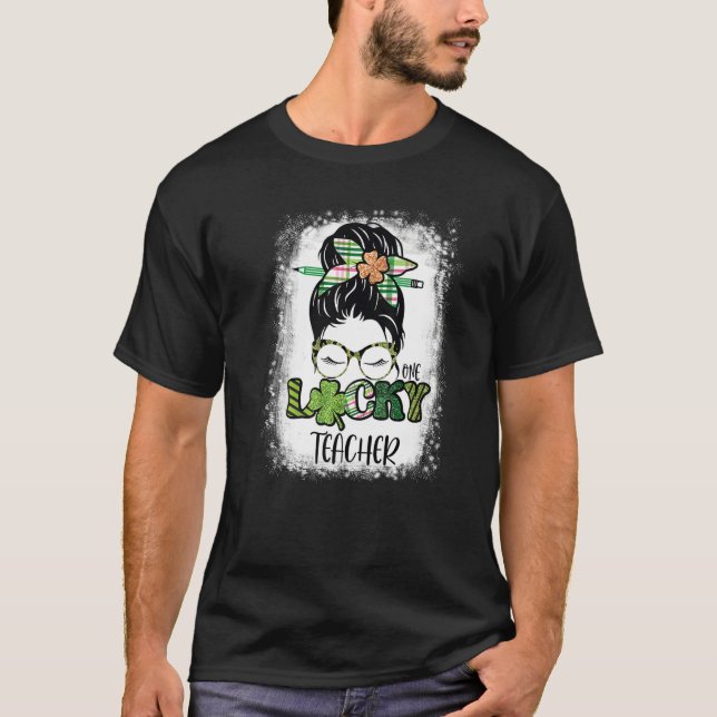 T-shirt Un Professeur Lucky Leopard Plaid Messy Bun Retro  (Devant)