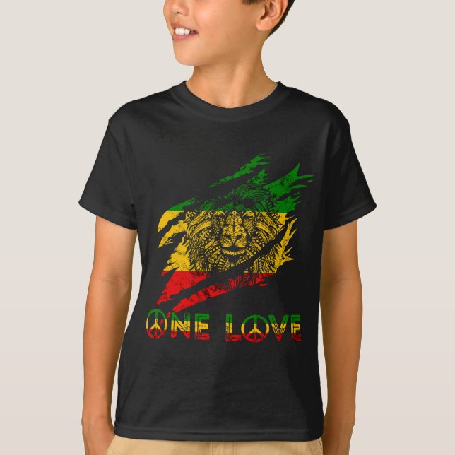 T-shirt Un Reggae D'Amour Lion De Juda Claw Racines Rastaf (Devant)