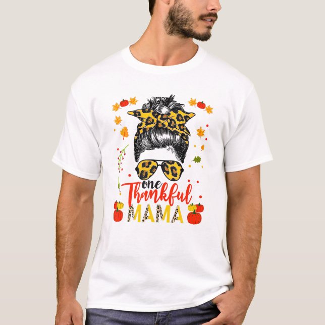 T-shirt Un Remerciant Mama Leopard Messy Bun Thanksg Autom (Devant)