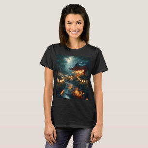 T-shirt un sanctuaire avec des lumières autour et un signe