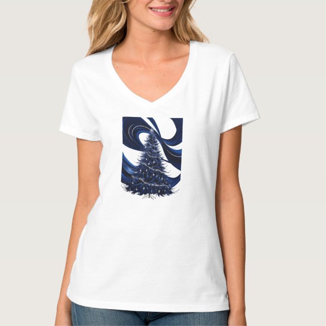 T-shirt Un sapin de Noël en indigo foncé (Devant)