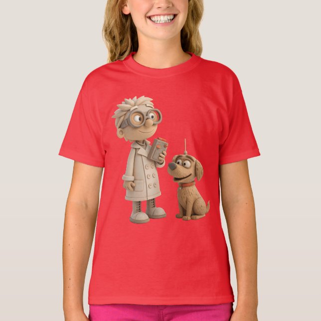 T-shirt Un scientifique et un chien du dessin animé mignon (Devant)