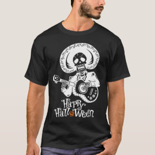 T-shirt Un Squelette Drôle Jouant Guitare, Version Blanche