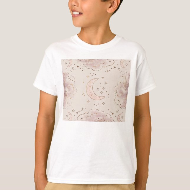 T-shirt Un thème céleste avec étoiles, lunes et nuages (Devant)