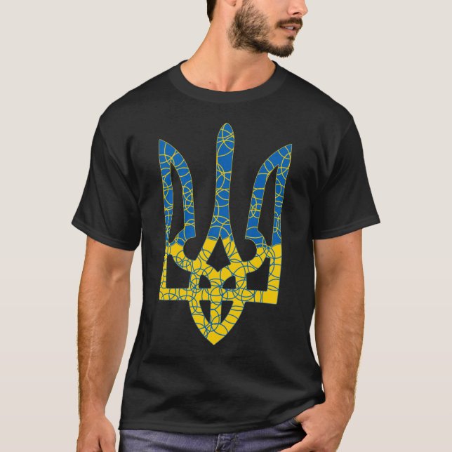 T-shirt Un trident ukrainien texturé drapeau d'Ukraine cou (Devant)