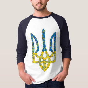 T-shirt Un trident ukrainien texturé drapeau d'Ukraine cou