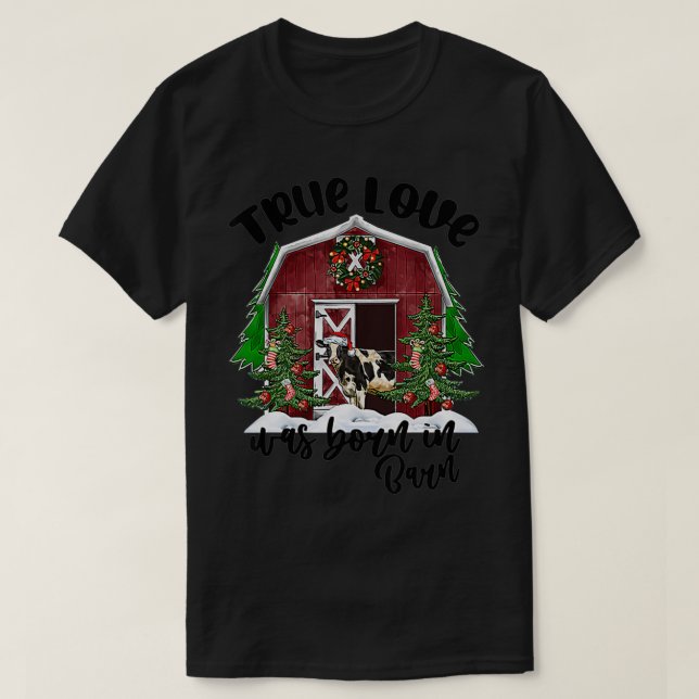 T-shirt Un véritable amour est né dans une grange Noël pyj (Design devant)