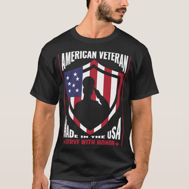 T-shirt Un Vétéran Américain Fait Aux États-Unis Sert Avec (Devant)
