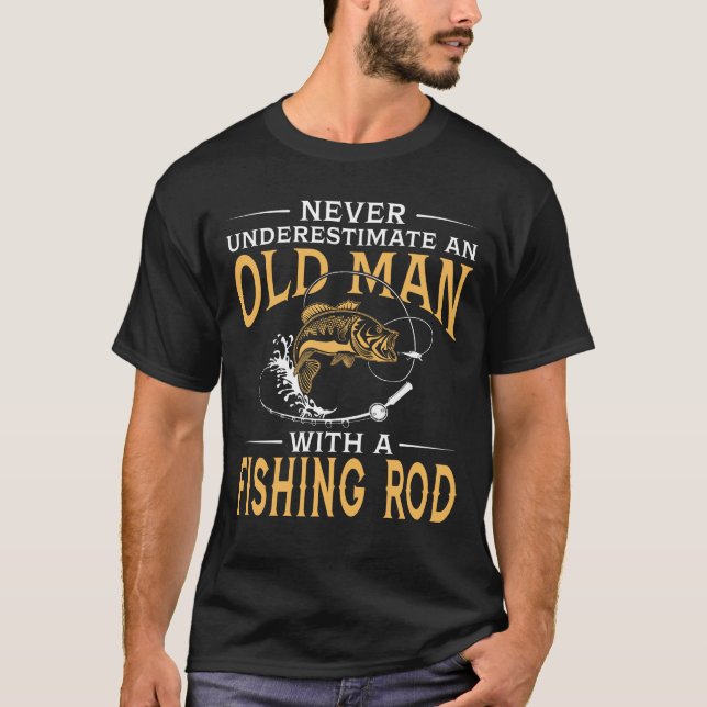 T-shirt Un vieil homme avec A canne à pêche (Devant)