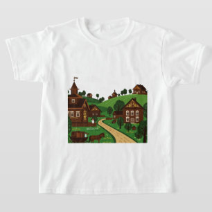 T-shirt Un village dessiné dans un style d'illustration T-