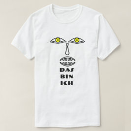T-shirt un visage jaune yeux et texte Das bin ich
