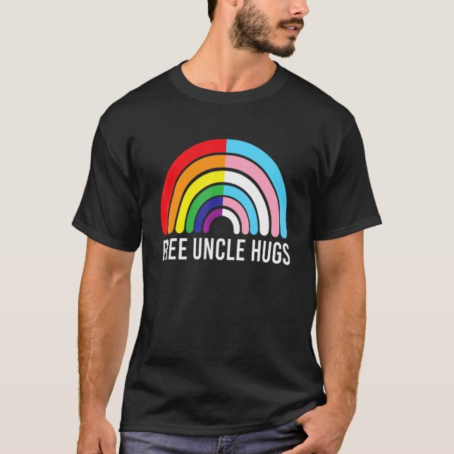 T-shirt Uncle Hugues Gratuit Transgenre Arc-en-ciel Drapea (Devant)